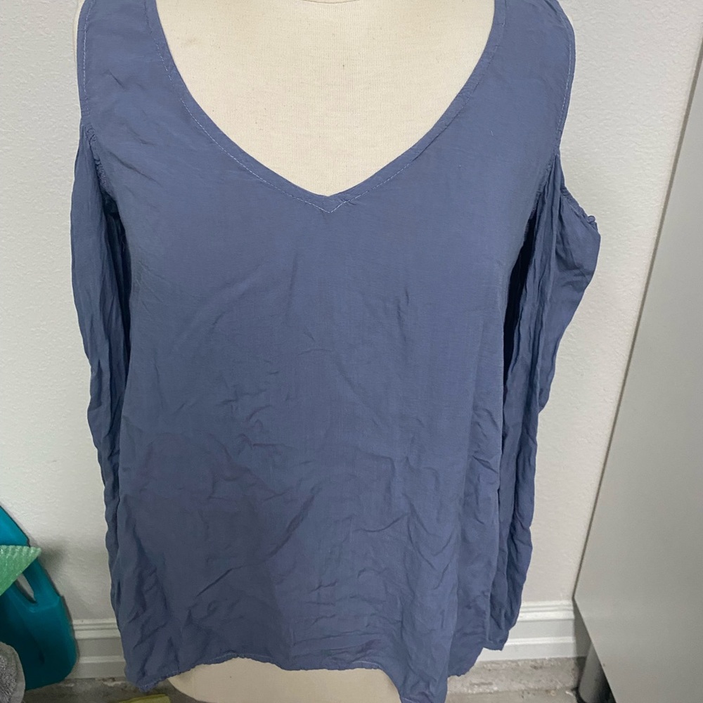 V neck long sleeve blouse with shoulder cutouts